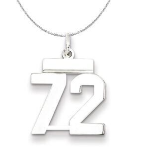 Silver, Athletic Collection, Small Polished Number 72 Necklace - 24 In